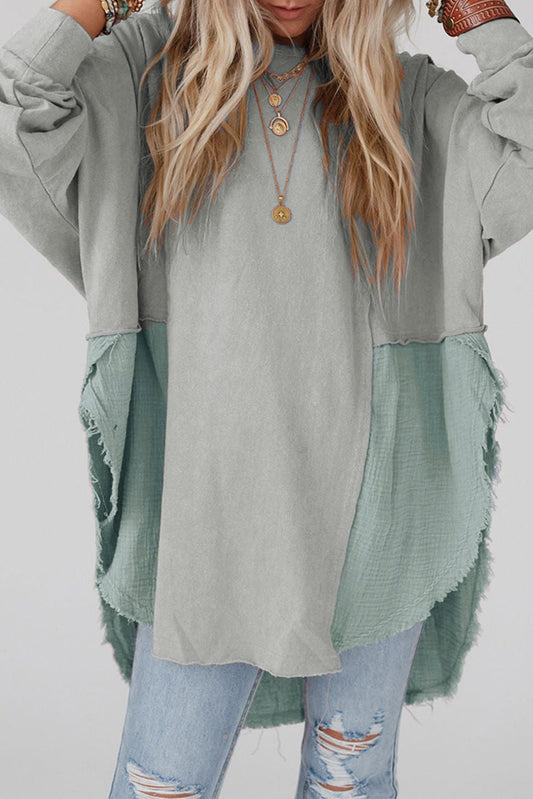 Grey Patchwork Crinkle Blouse RTS