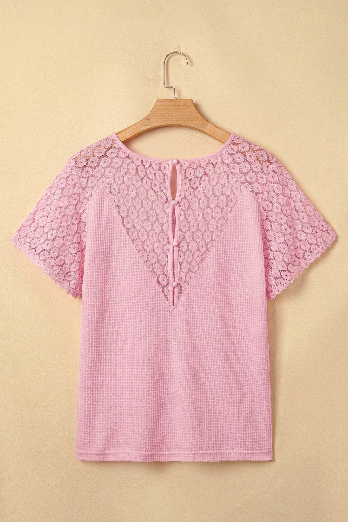 Pink Lace Waffle Knit Blouse
