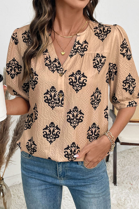 Apricot Floral Puff Blouse