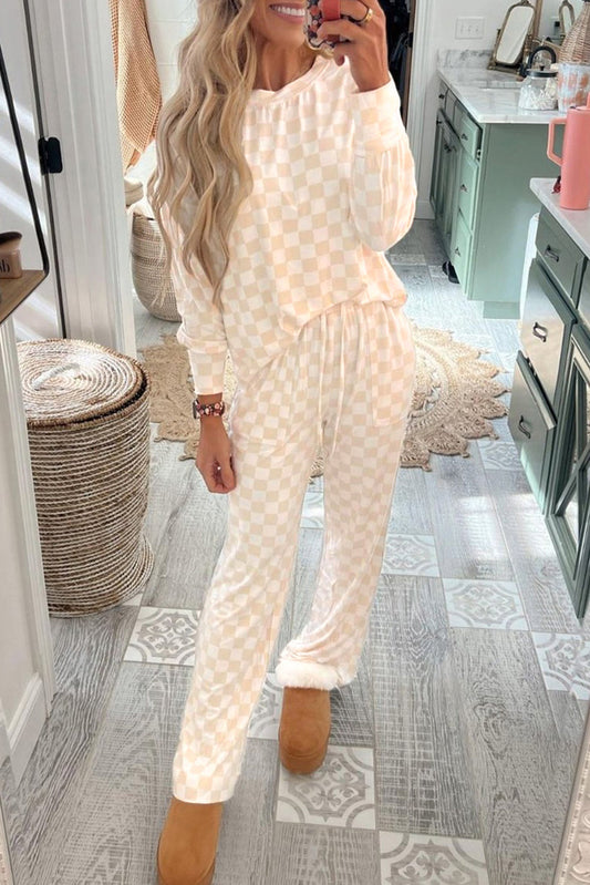 Beige Checkered Lounge Set August.