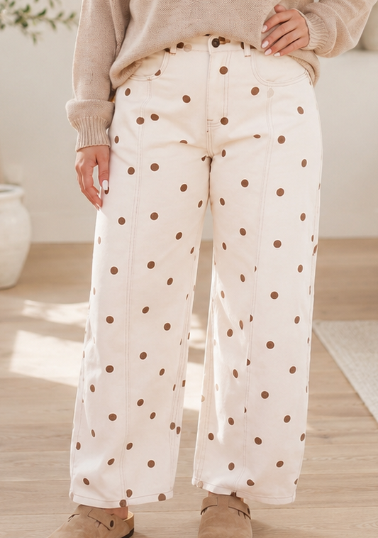 Beige Polka Dot Plus Barrel Jeans RTS