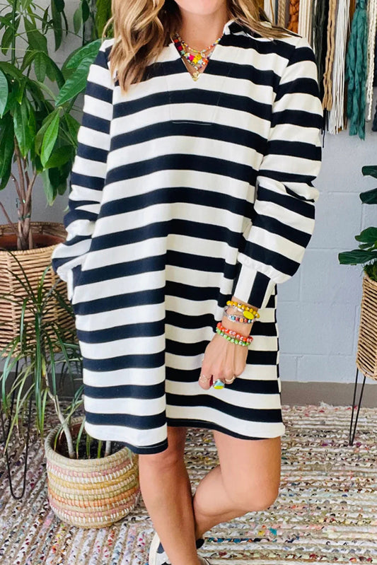 Black Stripe Pocket Sweatshirt Dress FB