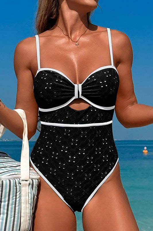 Black Textured Trim Swimsuit RTS