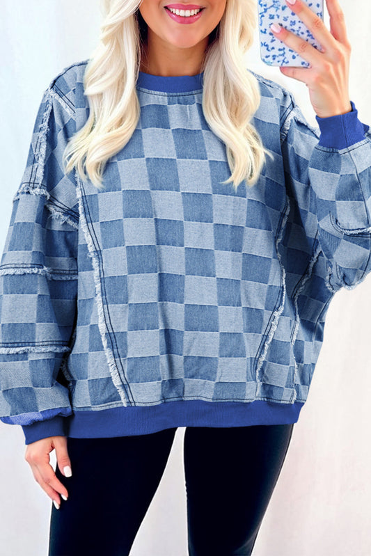 Blue Checkerboard Denim Pullover FB