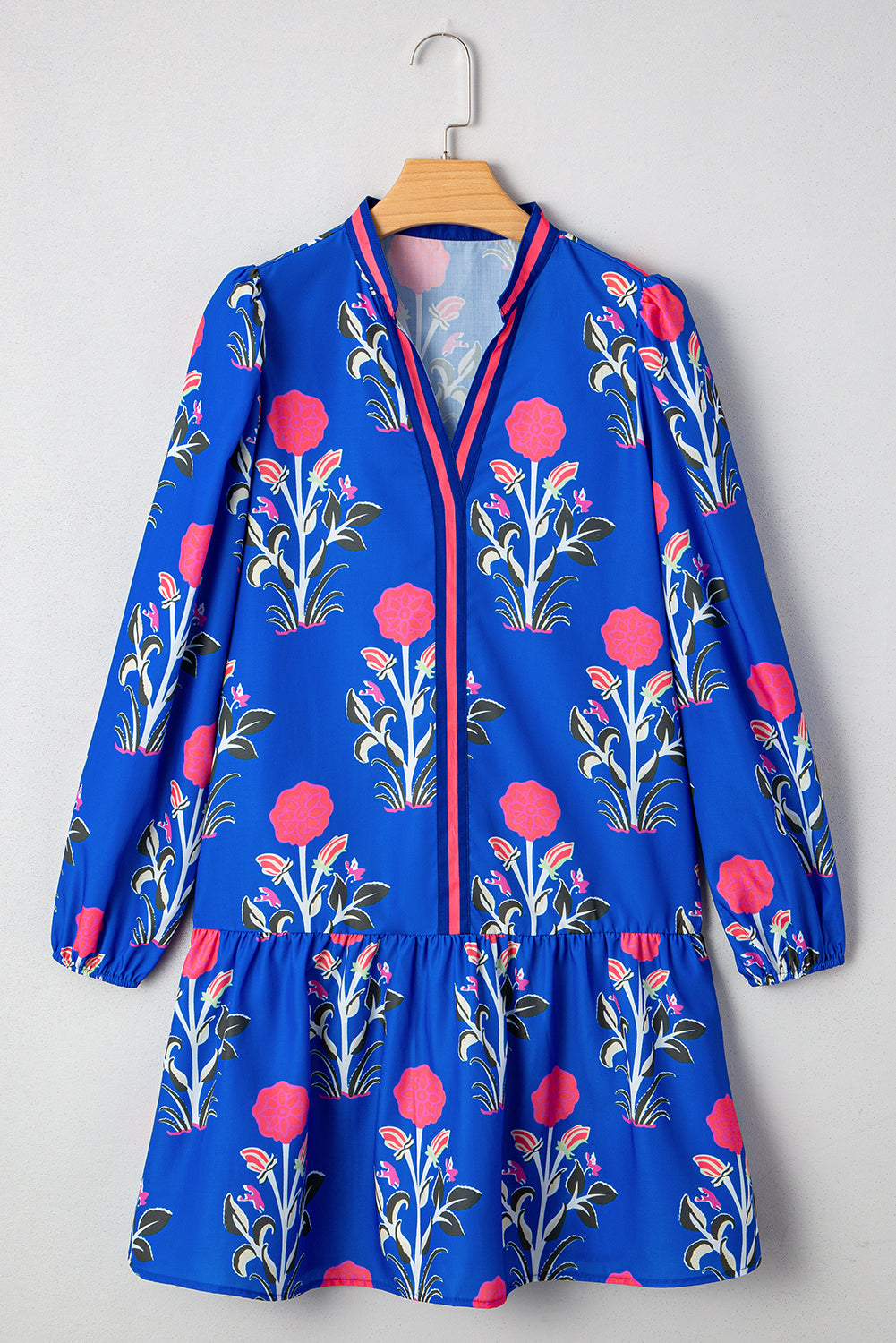 Blue Floral Notched Neck Dress August.