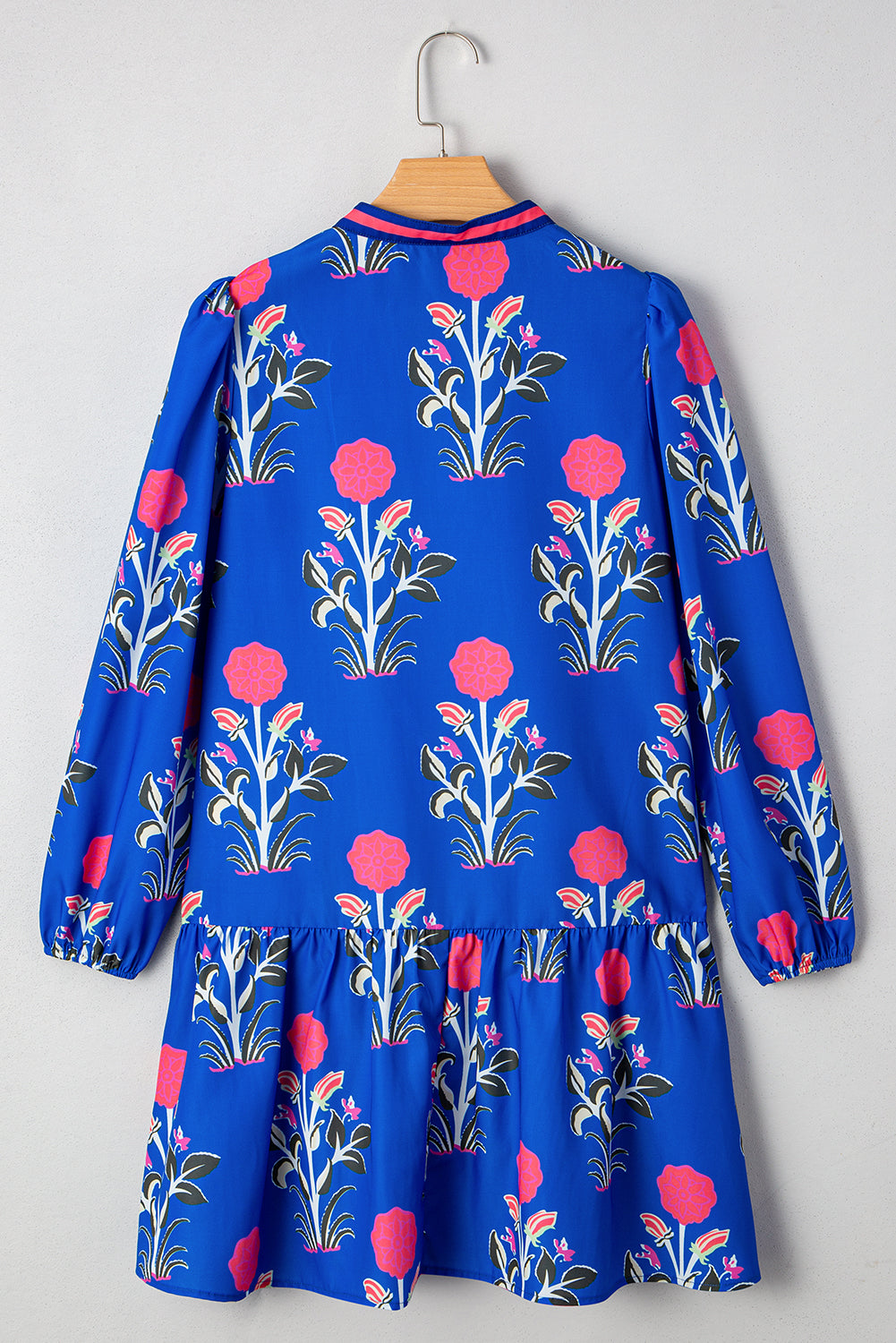 Blue Floral Notched Neck Dress August.