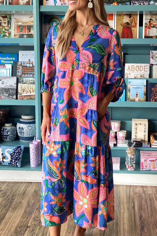 Blue Floral Tiered Maxi FB