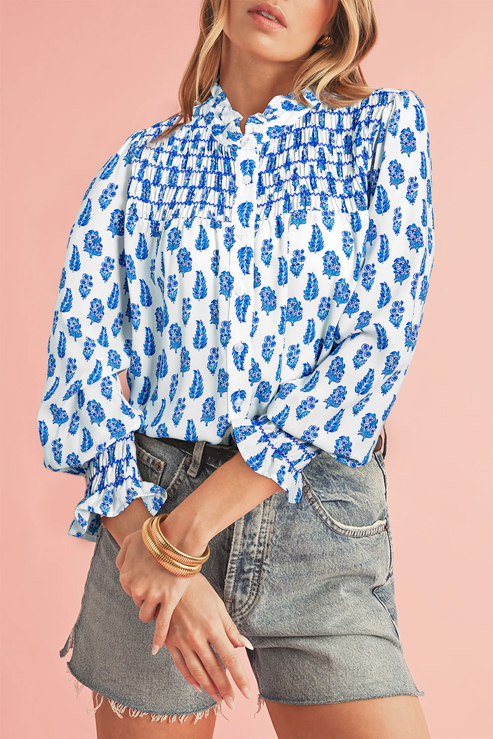 Blue Boho Floral Shirt FB