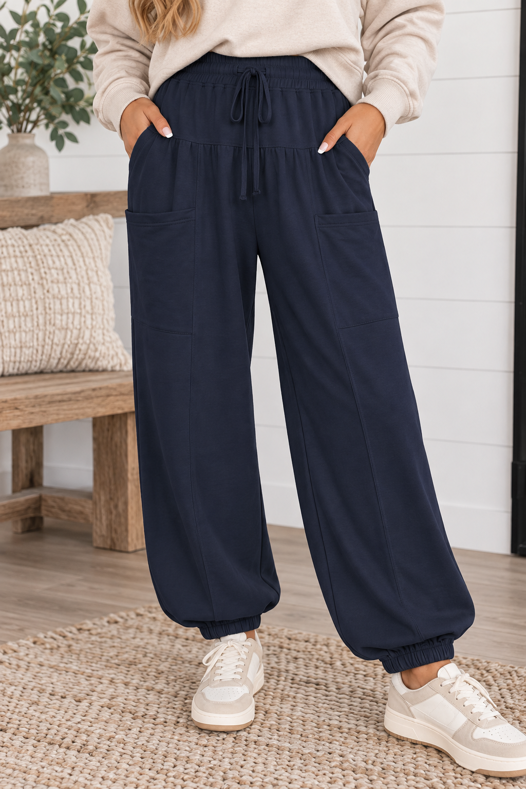 Blue Elastic Drawstring Pants