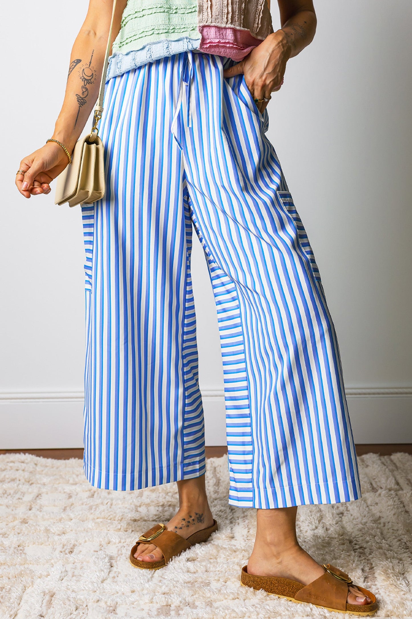 Blue Stripe Elastic Pants