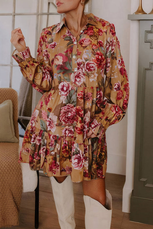 Brown Vintage Floral Dress FB