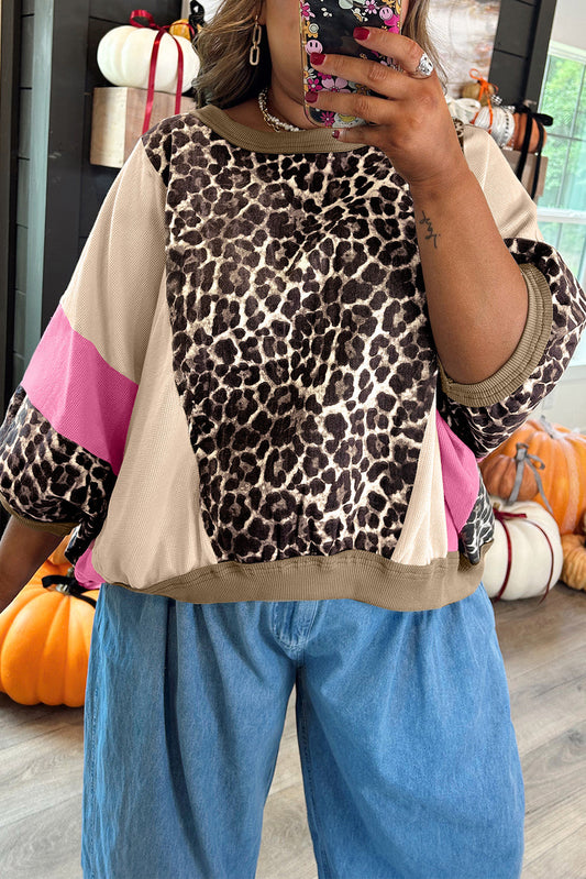 Brown Colorblock Leopard Top RTS