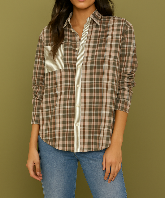 Brown Plaid Buttoned Shirt FB