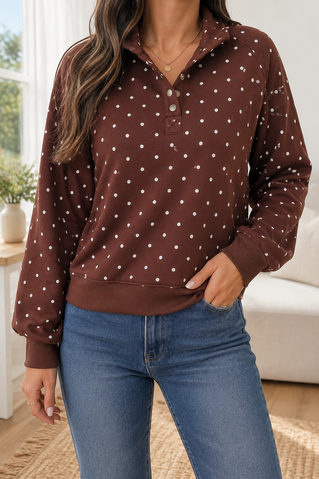 Brown Polka Dot Pullover