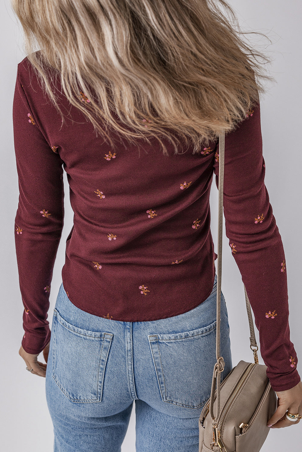 Burgundy Notched Floral Top LT