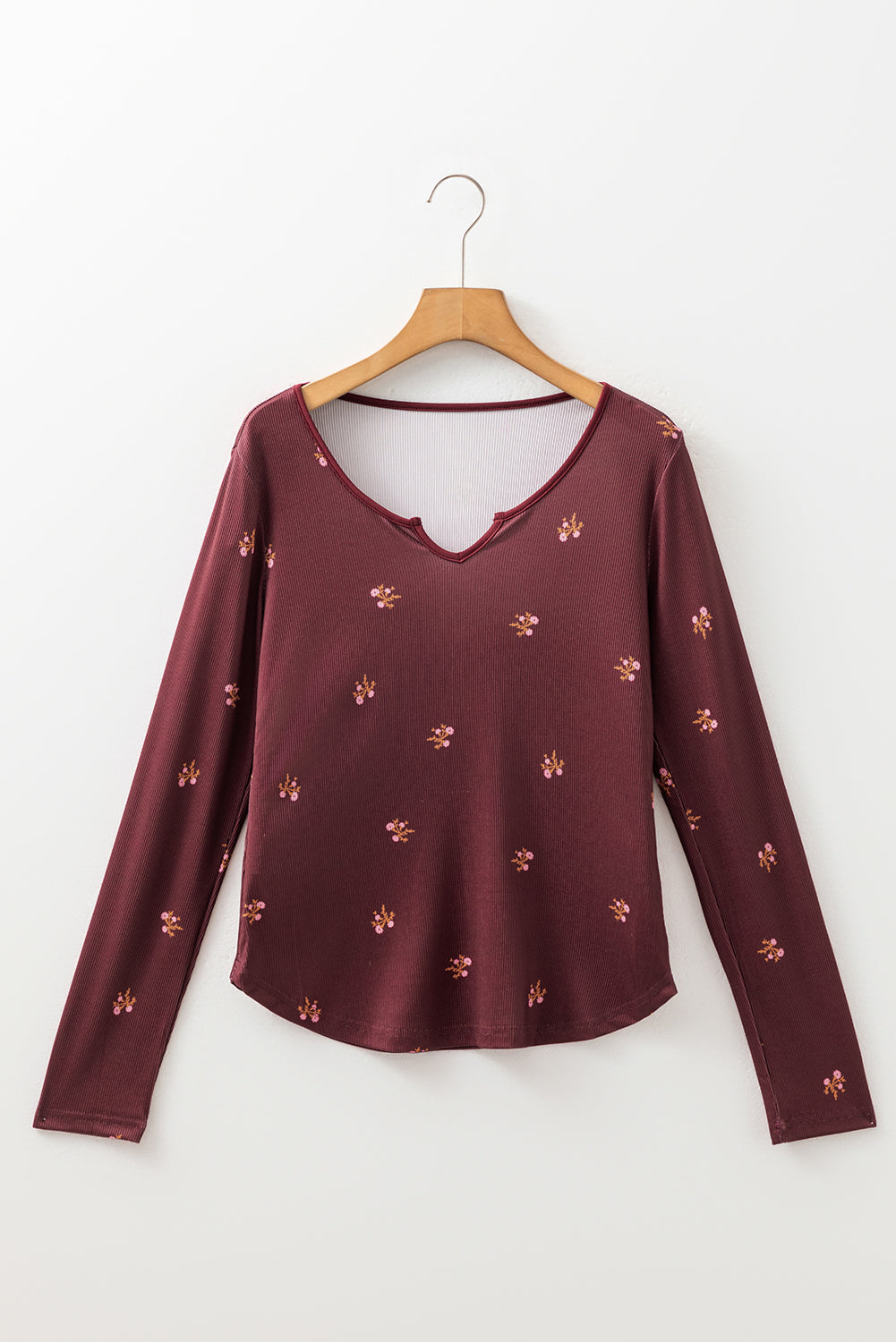 Burgundy Notched Floral Top LT