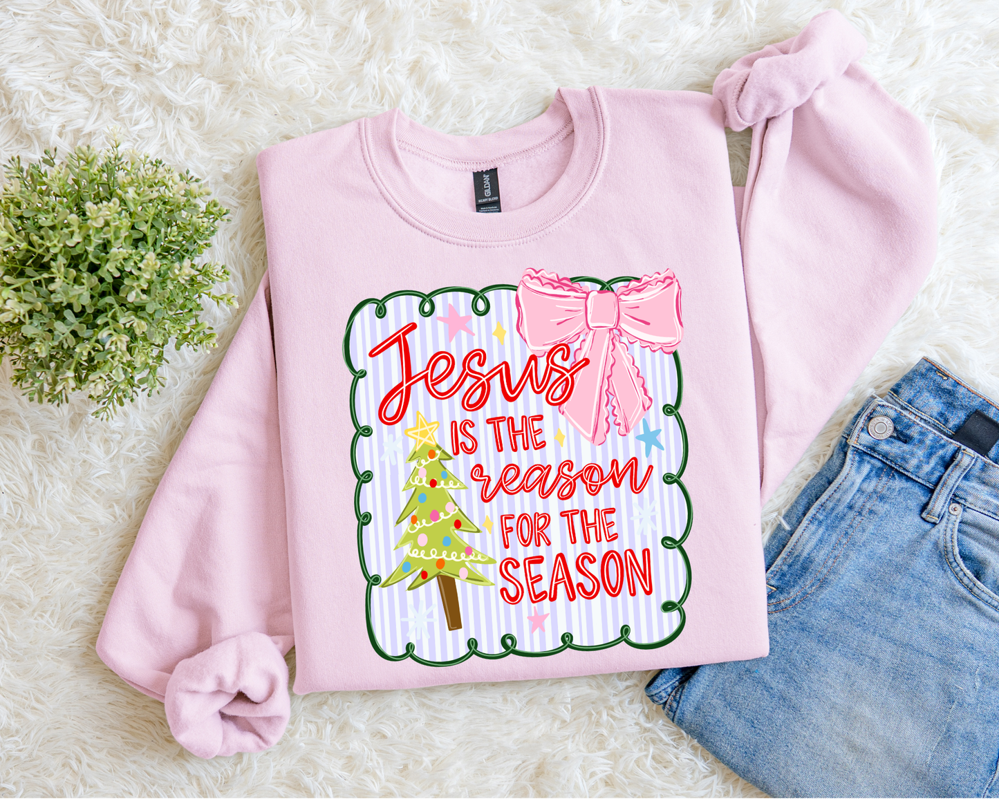 Coquette Framed Jesus Is The Reason Sweatshirt.