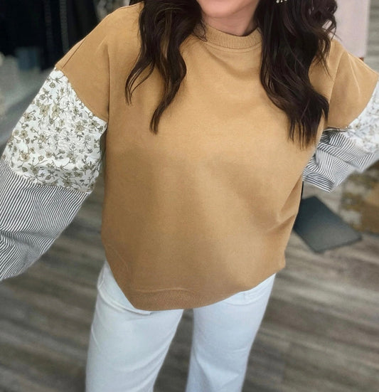 Camel Floral Striped Crew LT