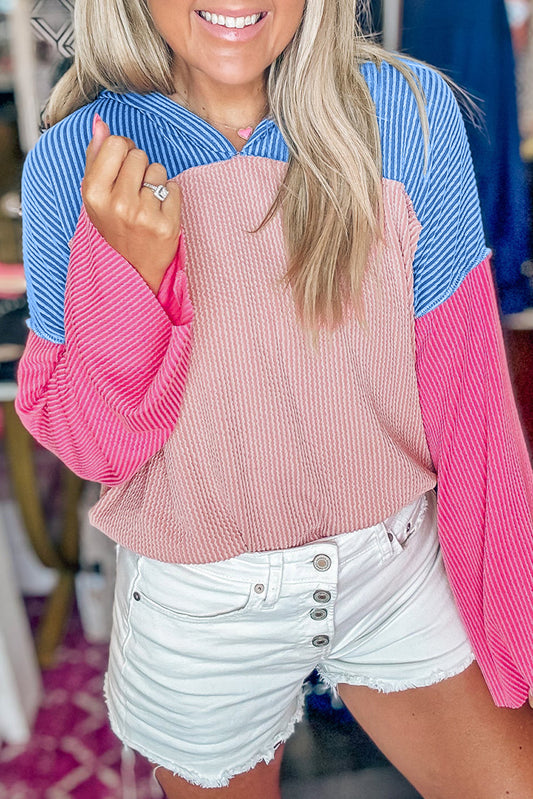 Colorblock Corded Hooded Blouse FB