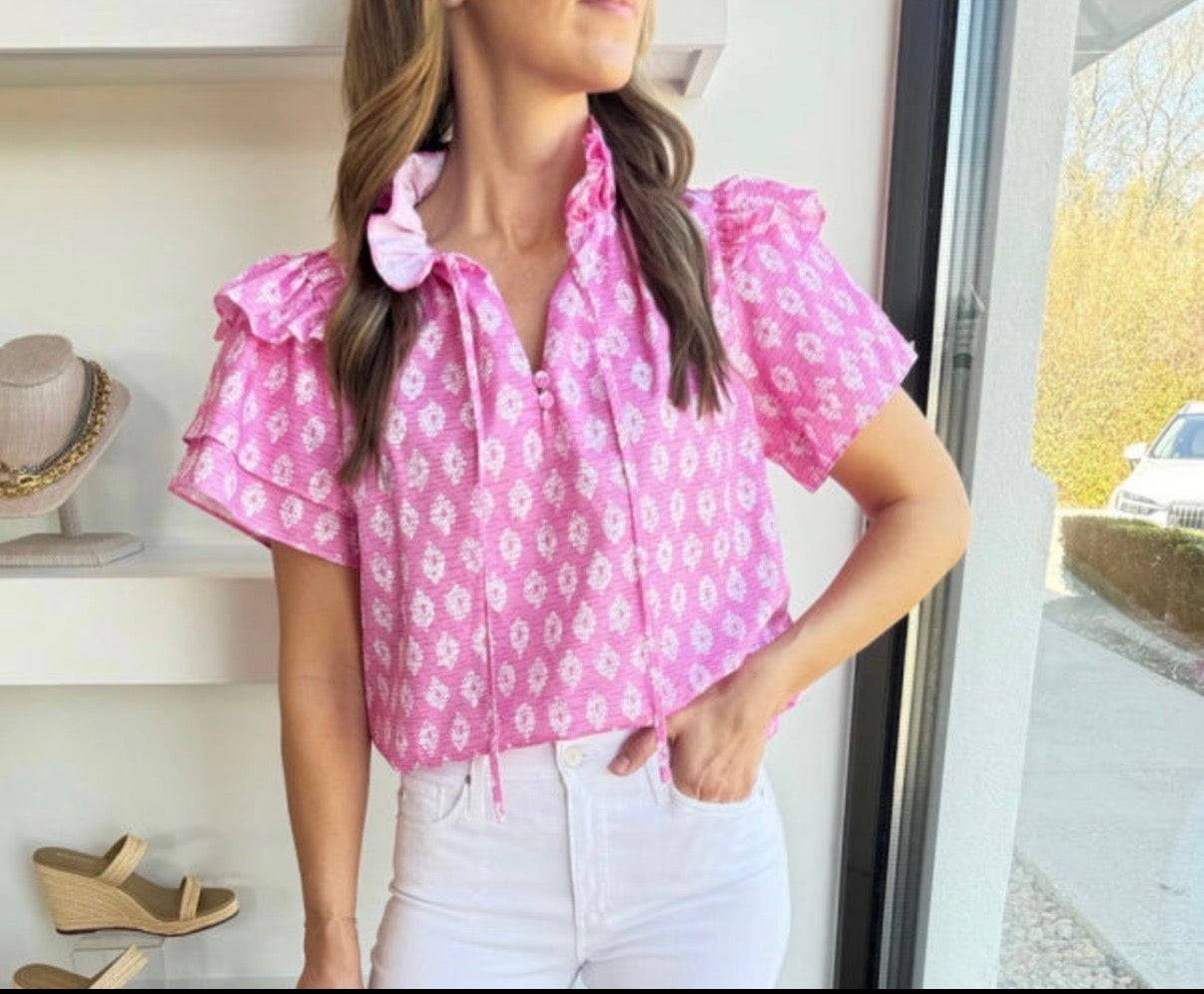 Pink Vintage Ruffle Blouse
