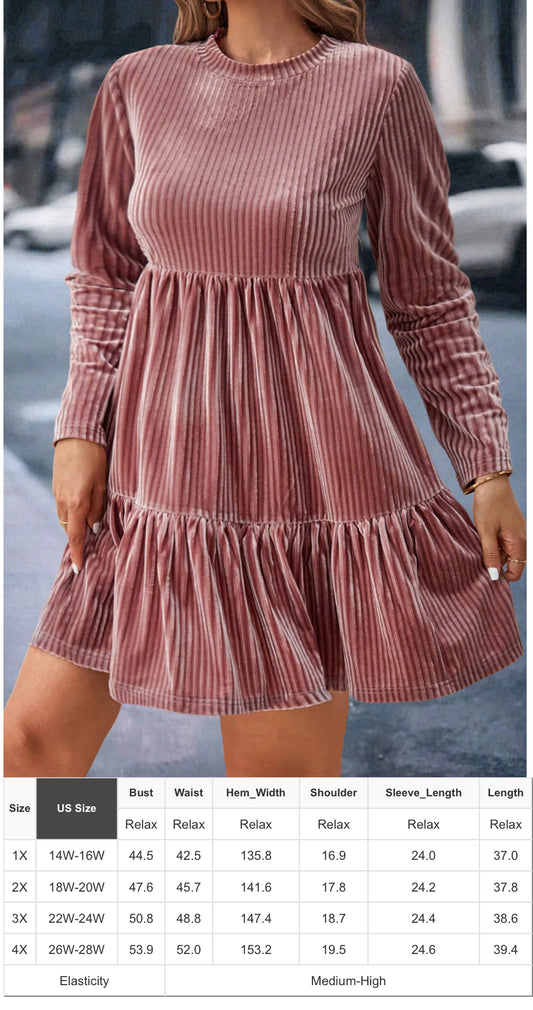 Mauve Velvet Ribbed Dress