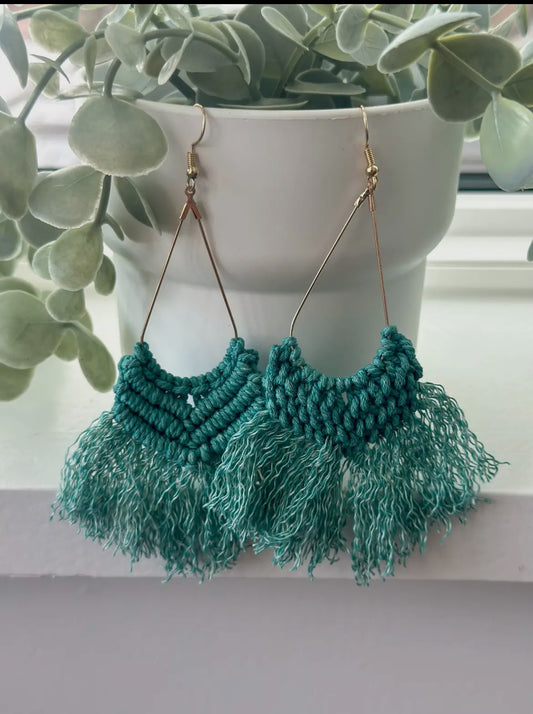 Green Macrame Earrings