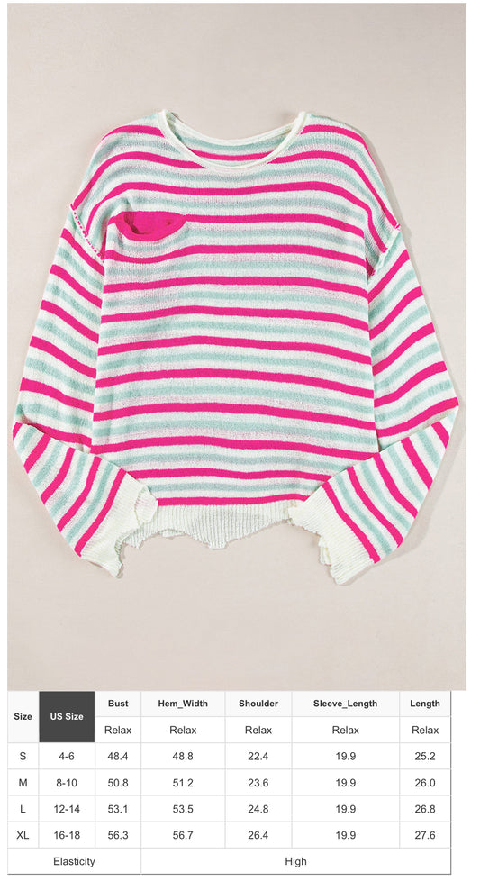 Striped Raw Hem Pocket Top