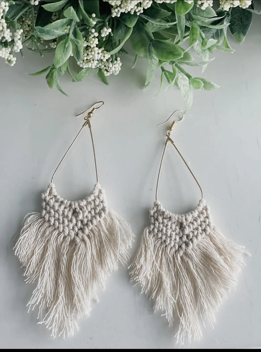 White Macrame Earrings