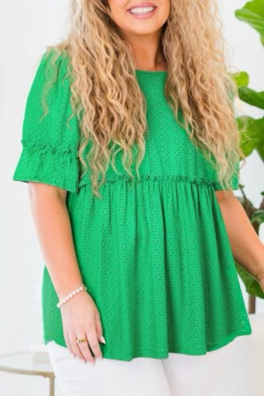 Green Eyelet Plus Size Blouse