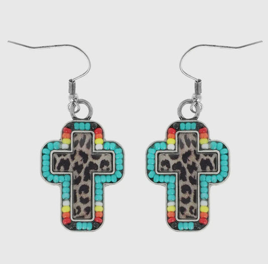 Leopard Cross Earrings