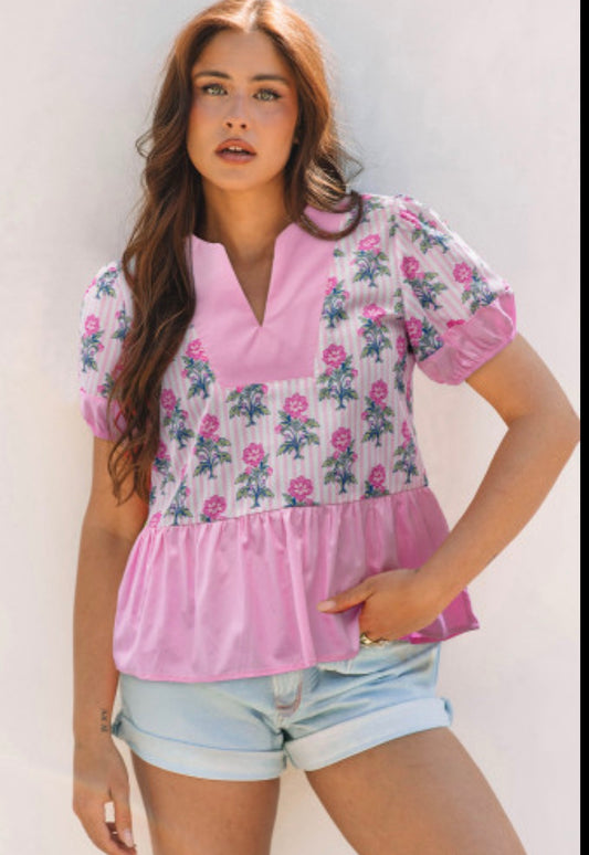 Rose Floral Patchwork Blouse