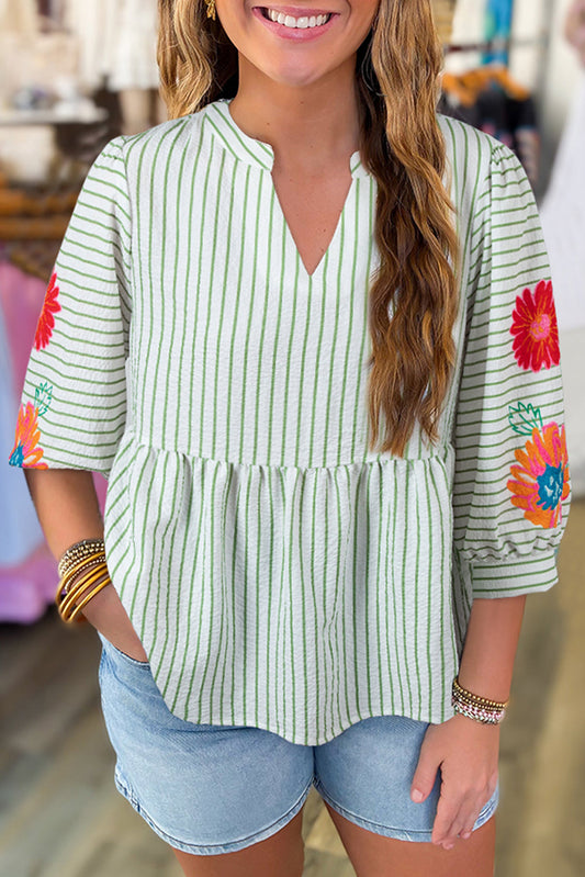 Green Stripe Flower Babydoll Blouse August.