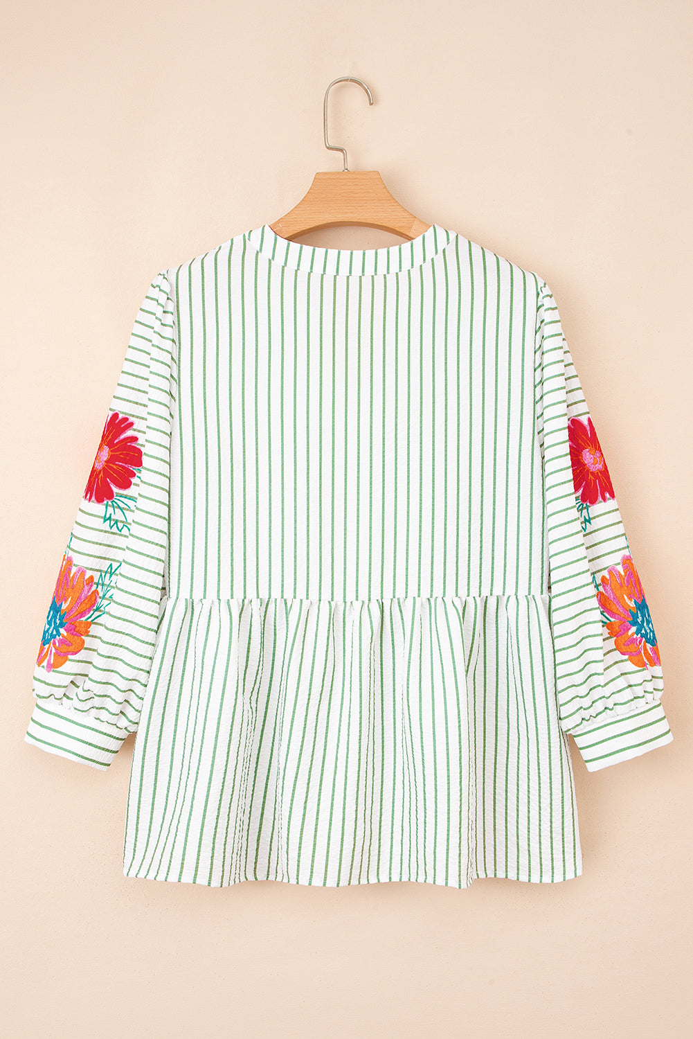 Green Stripe Flower Babydoll Blouse August.