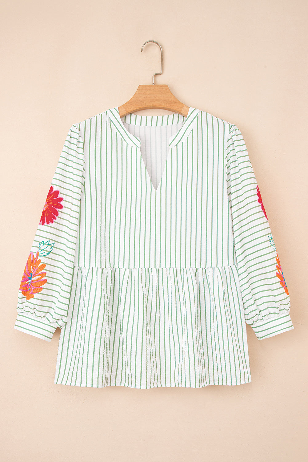 Green Stripe Flower Babydoll Blouse August.