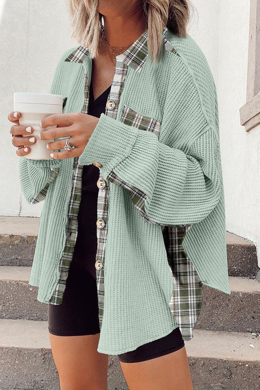 Green Plaid Knit Shacket FB