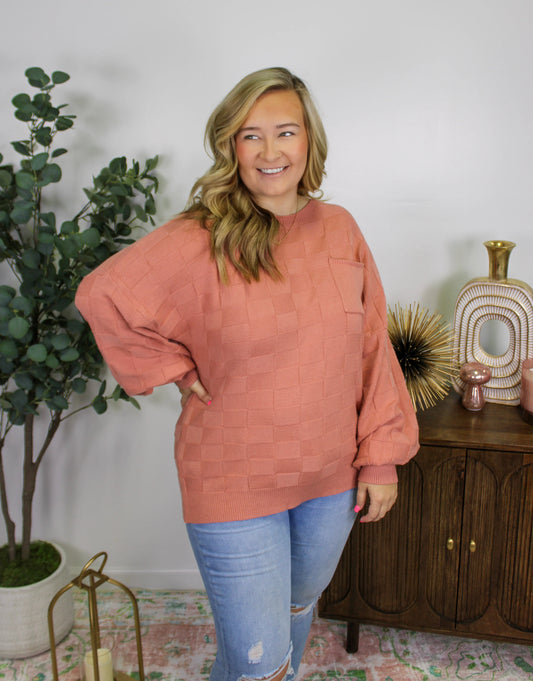 Checkered Knit Plus Size Sweater