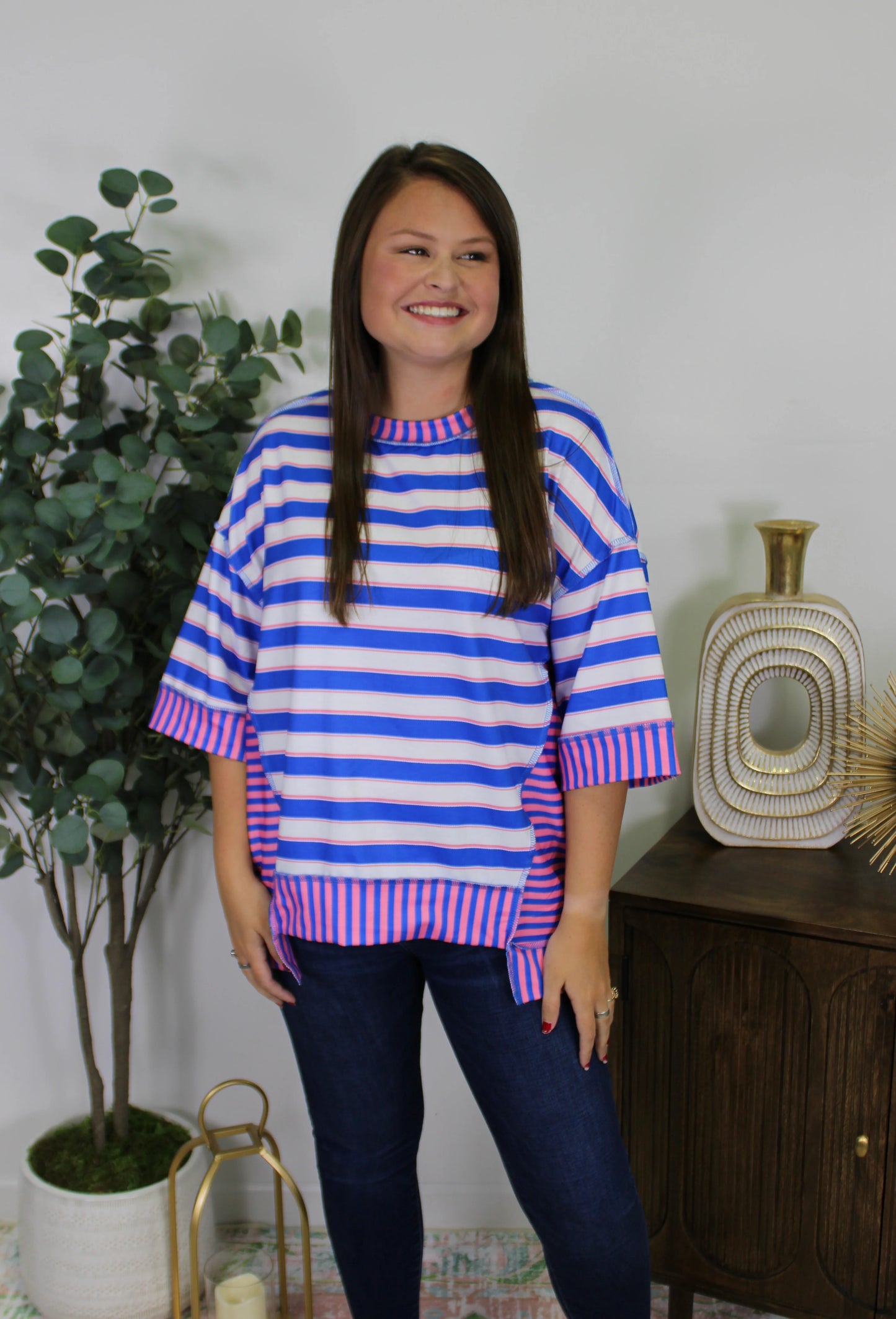 Blue Striped Oversized Tee