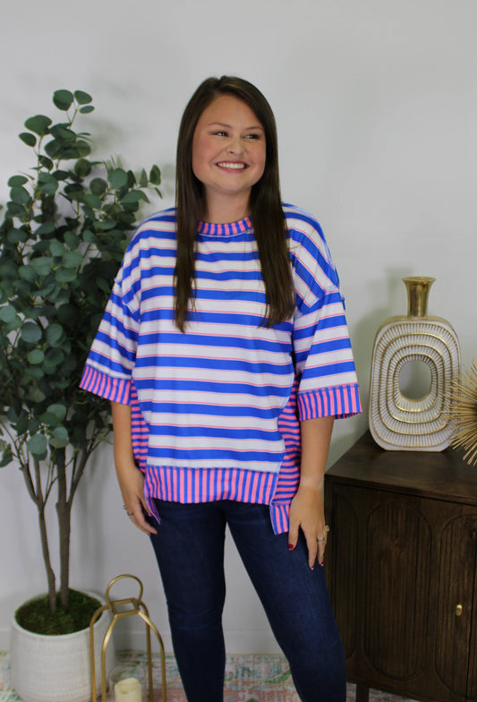 Blue Striped Oversized Tee