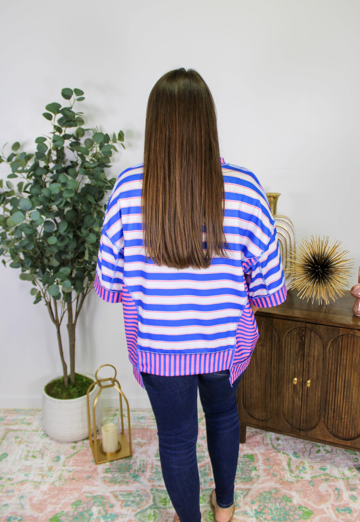 Blue Striped Oversized Tee