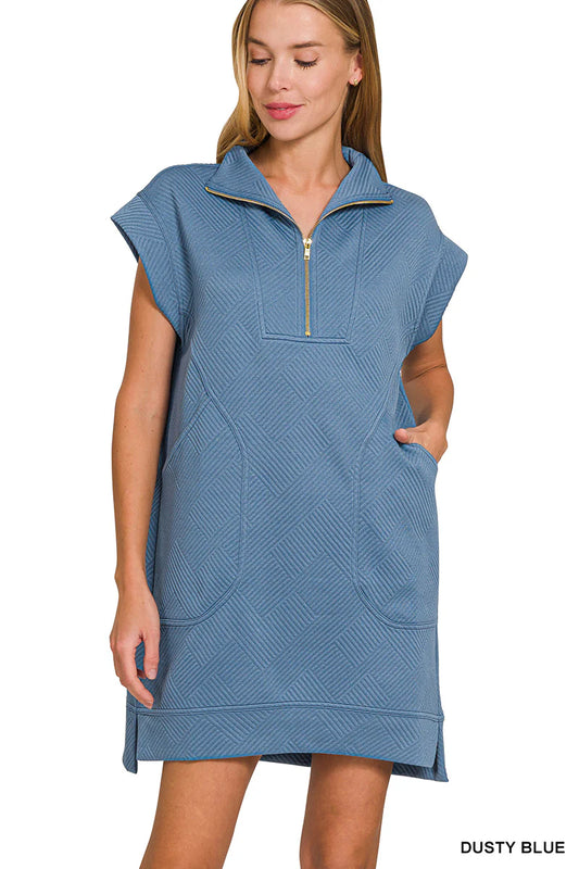 Textured Knit Zenana Quarter Zip Dress