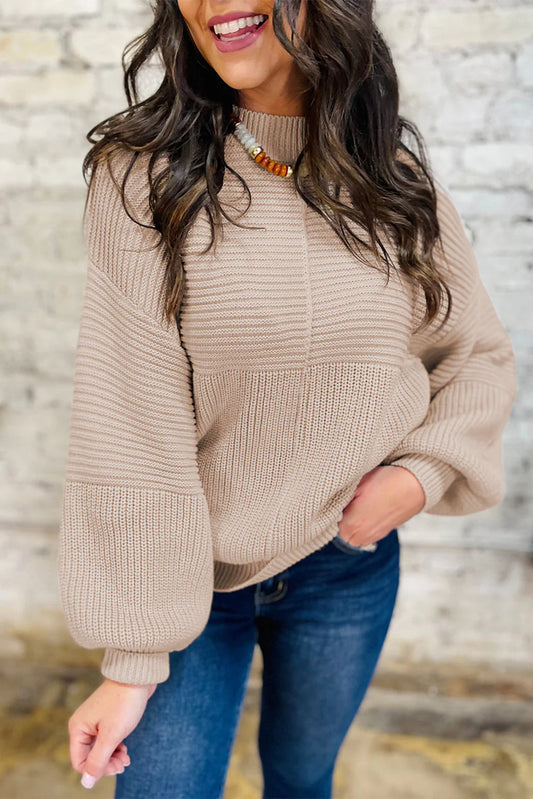 Khaki Puff Sleeve Sweater