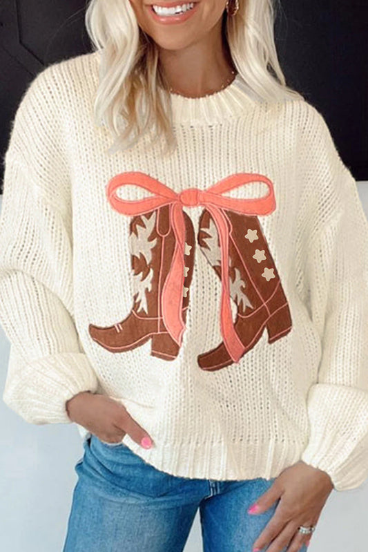 White Bow Boot Sweater