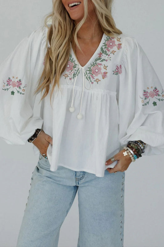 White Floral Babydoll Blouse