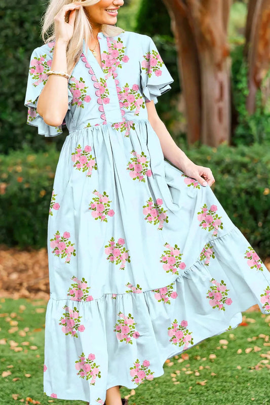 Blue floral scalloped maxi