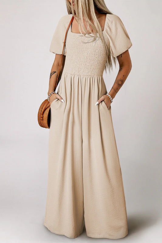 Apricot Smocked Jumpsuit