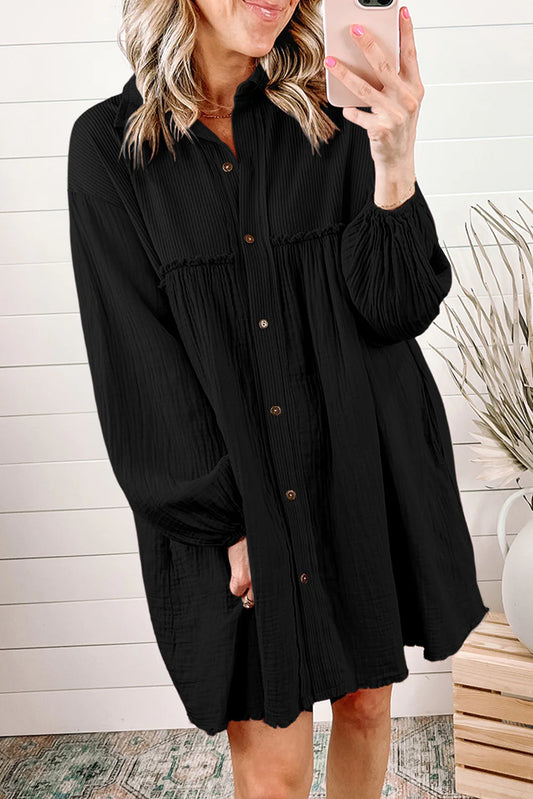 Black Crinkle Puff Dress
