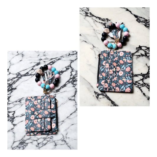 Navy Floral Wristlet