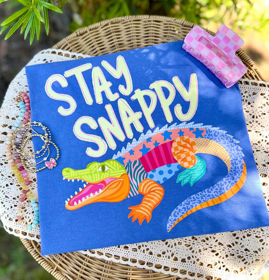 Mix Pattern Stay Snappy Gator Tee.