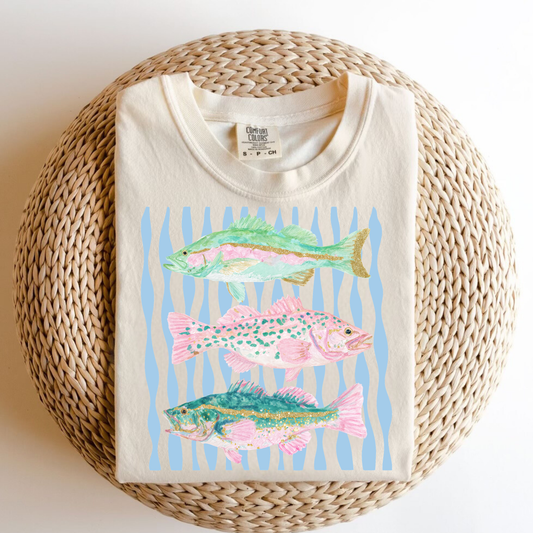 Glitter Pastel Coastal Fish Tee.