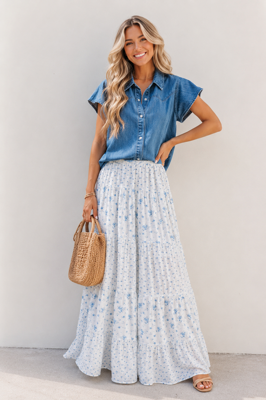 Denim Ruffled Blouse